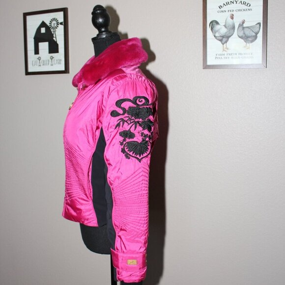 Obermeyer Womens Vintage Ski Snowboard Jacket Coat Pink Black Size 2 Embroidery - Picture 3 of 15